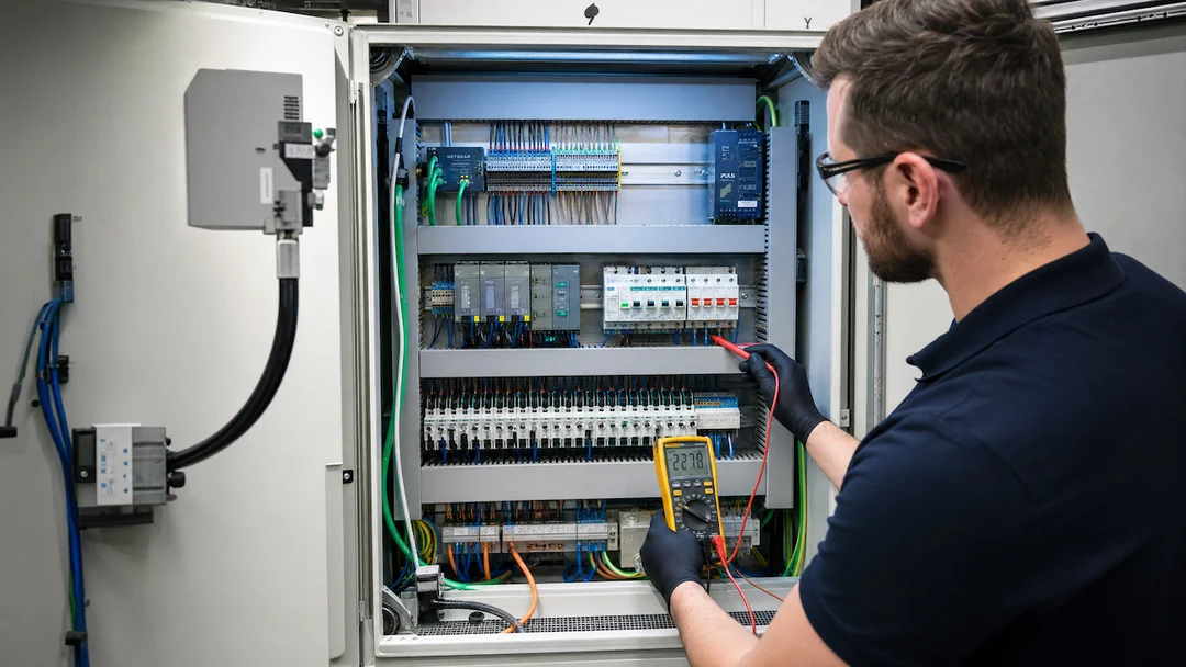 Elektroingenieur überprüft ortsfeste Anlage